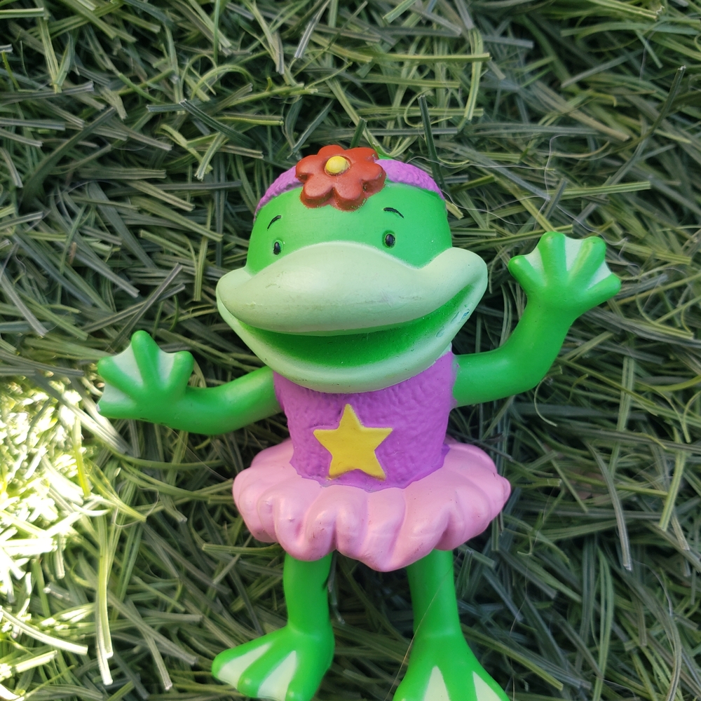SOLD Green Frog Toy with Pink Outfit